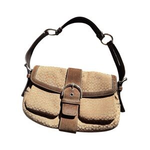 Vintage Coach Signature C Soho Flap Shoulder Bag Brown Canvas & Suede